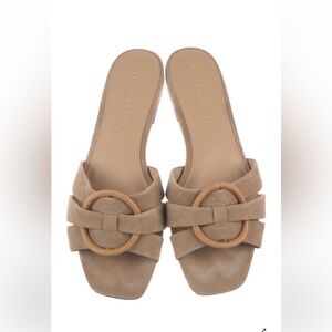 Veronica Beard Brown Suede Slide Sandals, Madeira Ring Beige Square Slides 5.5